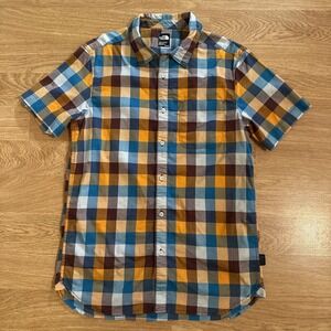 The North Face Shirt Men's Medium Multicolor Plaid Hiking Casual Shirt Stretch